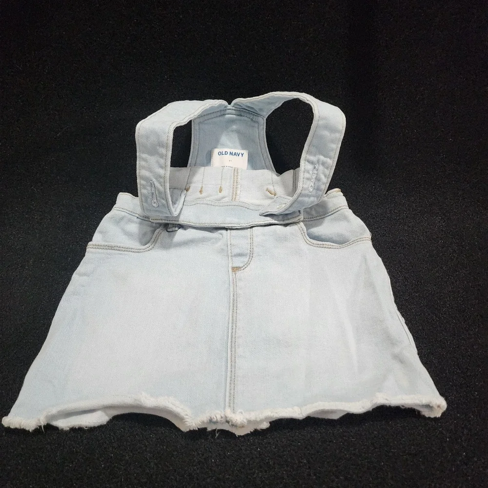 Old Navy Baby Girls Denim‎ Overall Dress 3T Light Wash Frayed Hem